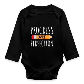Le progrès plutôt que la perfection - Body Bébé bio manches longues - noir - Devant