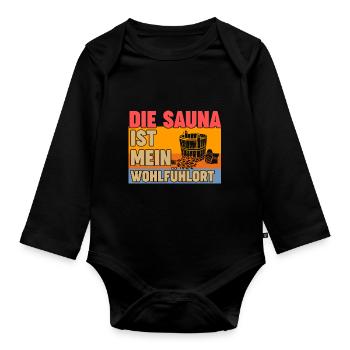 Wellness Saunagänger Saunieren Saunierer Sauna - Baby Bio-Langarm-Body - Schwarz - Vorne