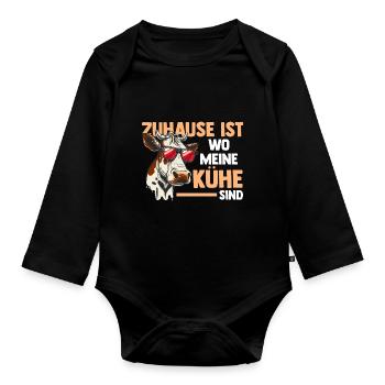 Kuh Bauernhof Kuhbauer Landwirt Rind Kühe - Baby Bio-Langarm-Body - Schwarz - Vorne