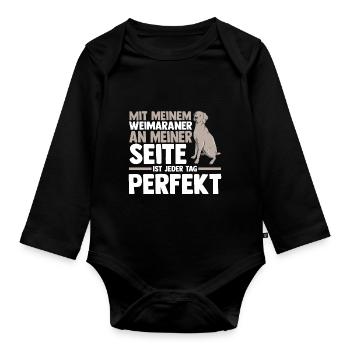 Hund Weimaraner - Baby Bio-Langarm-Body - Schwarz - Vorne