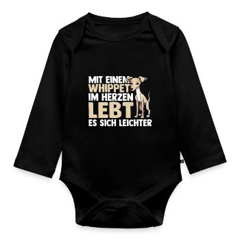 Hund Whippet - Baby Bio-Langarm-Body - Schwarz - Vorne