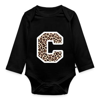 lettre C motif léopard -idée cadeau d’anniversaire - Body Bébé bio manches longues - noir - Devant