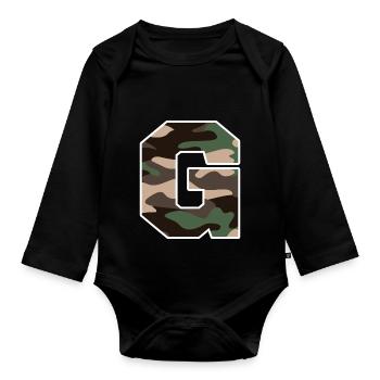 lettre G camouflage militaire-idée cadeau - Body Bébé bio manches longues - noir - Devant