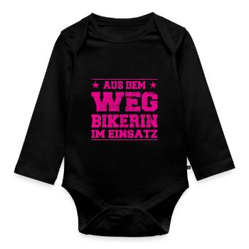 Aus dem Weg - Bikerin im Einsatz Design - Baby Bio-Langarm-Body - Schwarz - Vorne