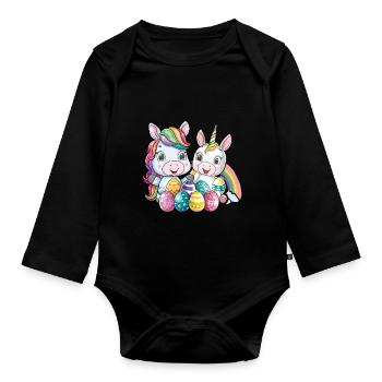 Einhorn Ostern für Kinder Regenbogen und Eier für - Baby Bio-Langarm-Body - Schwarz - Vorne