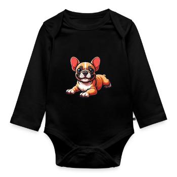Französische Bulldogge - Baby Bio-Langarm-Body - Schwarz - Vorne