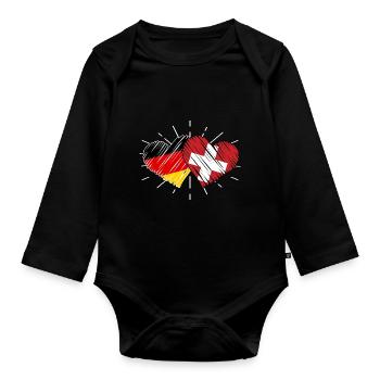 Swiss German Heart Switzerland - Organic Longsleeve Baby Bodysuit - black - Front