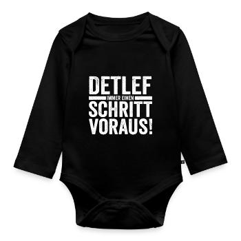 First name Detlef - Organic Longsleeve Baby Bodysuit - black - Front