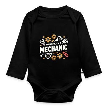 Vertrauen Sie mir, ich bin Mechaniker. - Baby Bio-Langarm-Body - Schwarz - Vorne