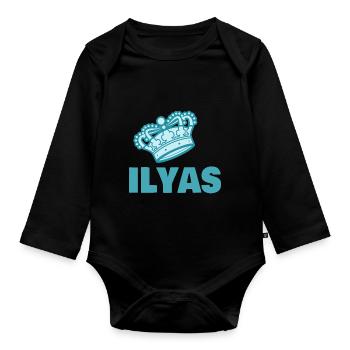 First name Ilyas - Organic Longsleeve Baby Bodysuit - black - Front