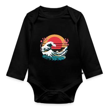 Big Wave Vaporwave Aesthetic 80s Anime Fashion - Baby Bio-Langarm-Body - Schwarz - Vorne