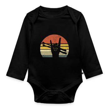 Retro Drummer Drum Music Lover Drumming - Organic Longsleeve Baby Bodysuit - black - Front
