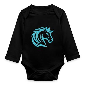 Blue Horse Design for the Horse & Equestrian Fan - Organic Longsleeve Baby Bodysuit - black - Front