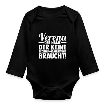 Prénom Verena - Body Bébé bio manches longues - noir - Devant