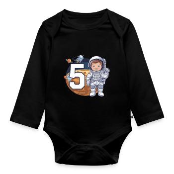 5th Birthday Astronaut Space Adventure for Boys - Baby Bio-Langarm-Body - Schwarz - Vorne