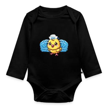 Seefahrer Seemann Küken maritim Matrose - Baby Bio-Langarm-Body - Schwarz - Vorne