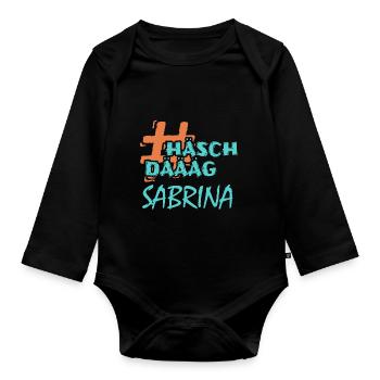 Sabrina as a name - Organic Longsleeve Baby Bodysuit - black - Front