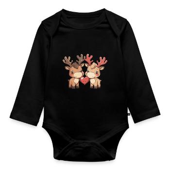 Un couple d’orignaux aime la Saint-Valentin - Body Bébé bio manches longues - noir - Devant
