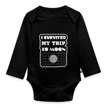 T-shirt I survived my trip to moon 2025 - Organic Longsleeve Baby Bodysuit - black - Front