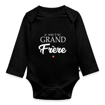futur grand frère annonce bébé grossesse - Body Bébé bio manches longues - noir - Devant
