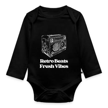 Retro Beats, Fresh Vibes - Organic Longsleeve Baby Bodysuit - black - Front