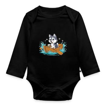 A Husky Boating Paddle Boat - Organic Longsleeve Baby Bodysuit - black - Front