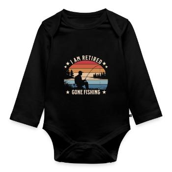 I Am Retired – Gone Fishing Vintage Sunset Design - Organic Longsleeve Baby Bodysuit - black - Front