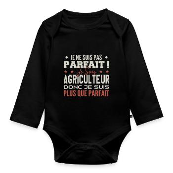 Un Agriculteur, le Métier de Rêve Mis à l’Honneur - Body Bébé bio manches longues - noir - Devant