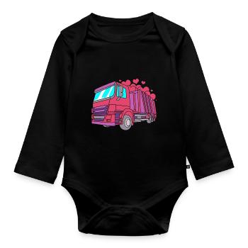 Mülleimer Müllwagen Müllauto Müllmann - Baby Bio-Langarm-Body - Schwarz - Vorne