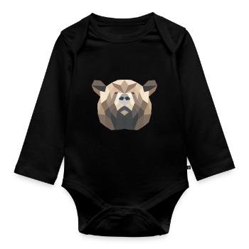 ours brun - Body Bébé bio manches longues - noir - Devant