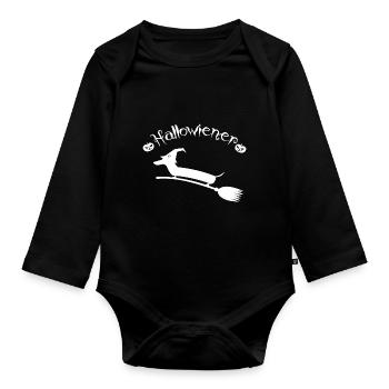 Halloween Hallowiener Dackel mit Hexenbesen - Baby Bio-Langarm-Body - Schwarz - Vorne