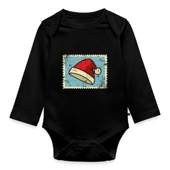 Père Noël Timbre - Body Bébé bio manches longues - noir - Devant