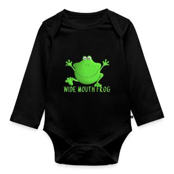 Laughing frog - Organic Longsleeve Baby Bodysuit - black - Front