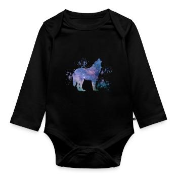 wolf - Organic Longsleeve Baby Bodysuit - black - Front
