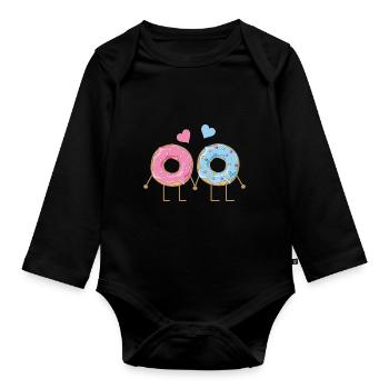 Saint Valentin Couple Amour Saint Valentin Amour Donut - Body Bébé bio manches longues - noir - Devant