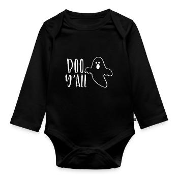 Boo Y'all Ghost Spooky Halloween Herbst Herbst - Baby Bio-Langarm-Body - Schwarz - Vorne