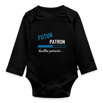 Futur patron veuillez patienter ! cadeau - Body Bébé bio manches longues - noir - Devant