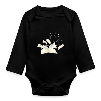 Love Books Heart Reading - Organic Longsleeve Baby Bodysuit - black - Front