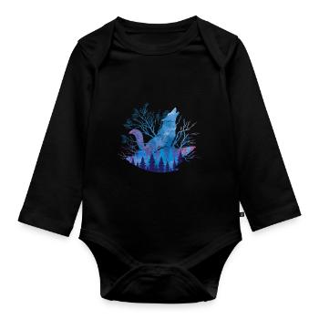 Wolf - Organic Longsleeve Baby Bodysuit - black - Front