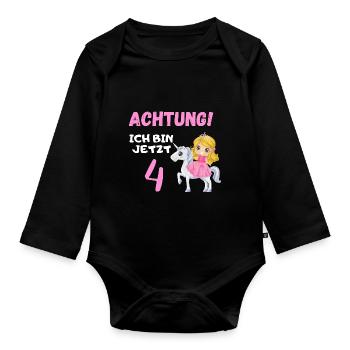 4 Geburtstag Prinzessin Kindergeburtstag Geschenk - Baby Bio-Langarm-Body - Schwarz - Vorne
