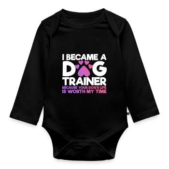 Dog trainer dog training dog - Organic Longsleeve Baby Bodysuit - black - Front