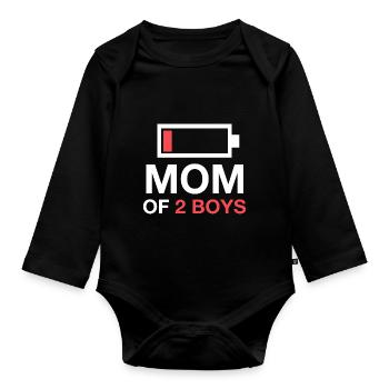 Mom Of Two Boys – Mom Mother 2 Sons Two Boys - Organic Longsleeve Baby Bodysuit - black - Front