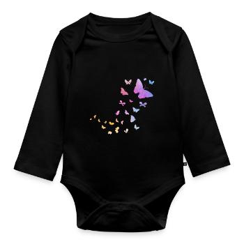 Aquarelle papillon mignon insectes nature - Body Bébé bio manches longues - noir - Devant