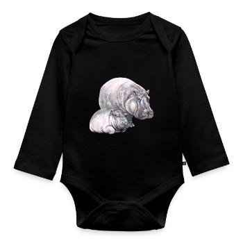 Hippo hippo-hippopotame t-shirt idée cadeau - Body Bébé bio manches longues - noir - Devant