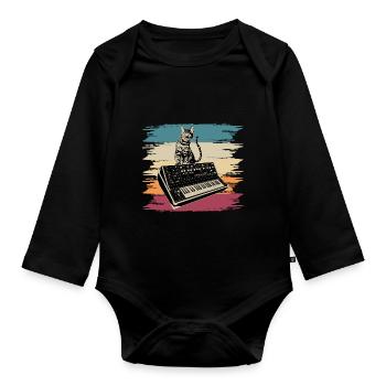 Modular Synthesizer Electronic Music Analog Cat - Organic Longsleeve Baby Bodysuit - black - Front