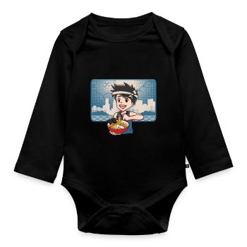 Anime Manga Kawaii Junge Japan Ramen Essen - Baby Bio-Langarm-Body - Schwarz - Vorne