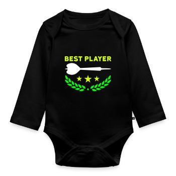 Best player (dart, three stars, laurel wreath) - Organic Longsleeve Baby Bodysuit - black - Front