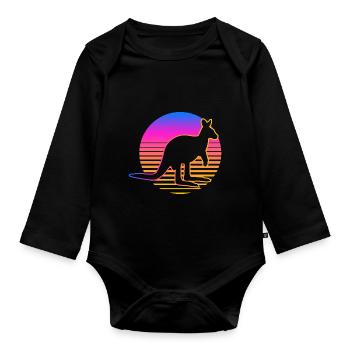 Känguru Retro Känguru Australien Beuteltier - Baby Bio-Langarm-Body - Schwarz - Vorne