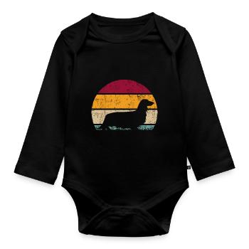 German Long-haired Dachshund Longhair Dachshund Retro - Organic Longsleeve Baby Bodysuit - black - Front