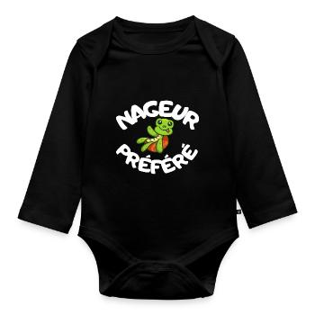 nageur préféré humour - Body Bébé bio manches longues - noir - Devant